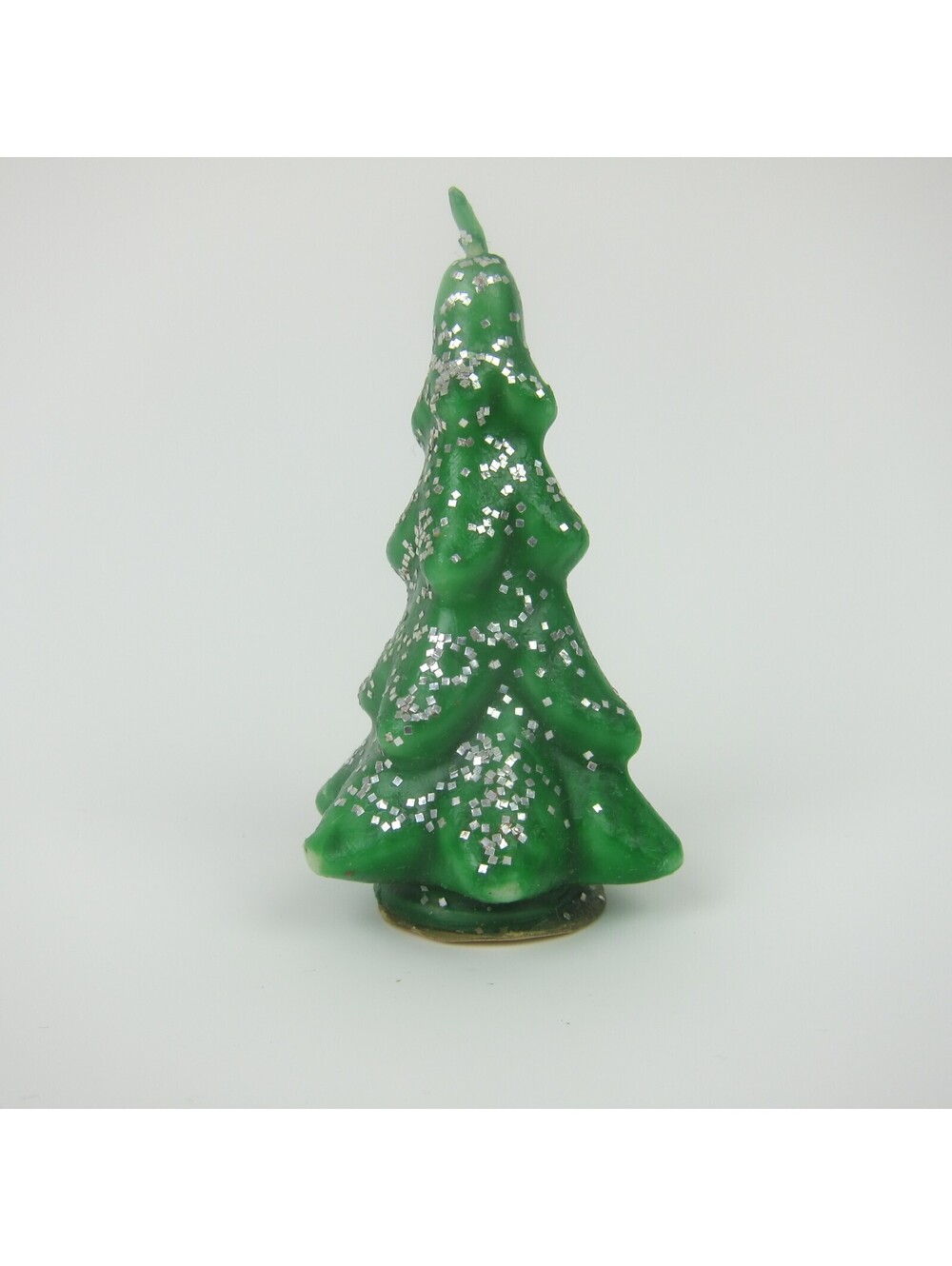 Vintage Gurley Christmas Tree Candle 3.5" Green & Silver Confetti Glitter 1950s